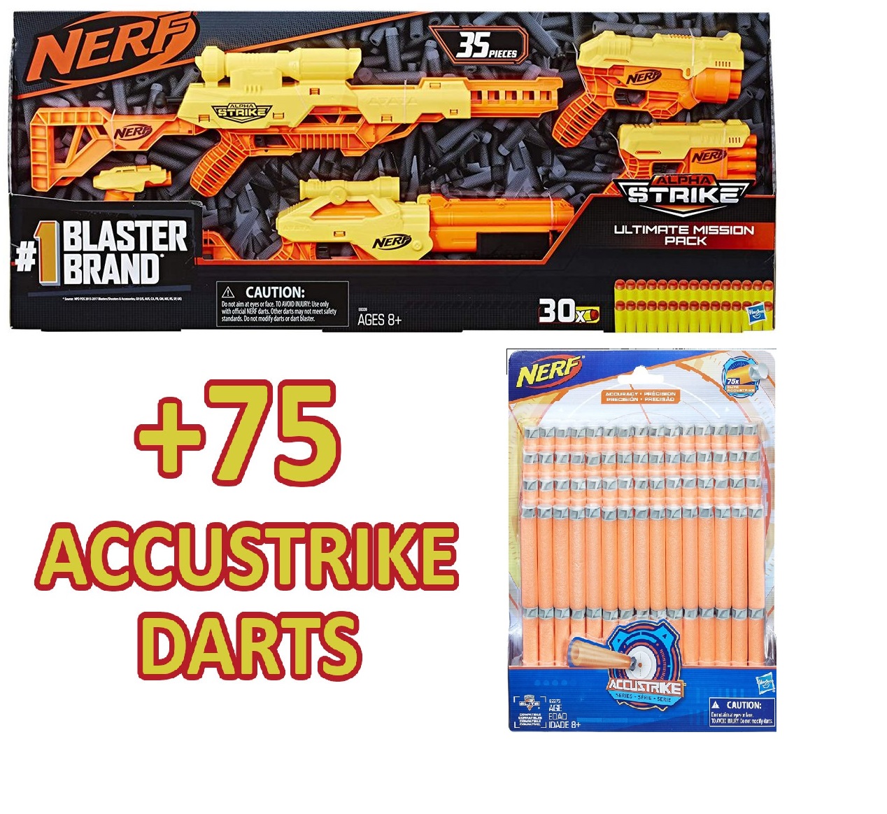 [Bundle] Hasbro E8339 - Nerf - Alpha Strike - Ultimate Mission Pack + Dart Accustrike 75-er Nachfüllpack