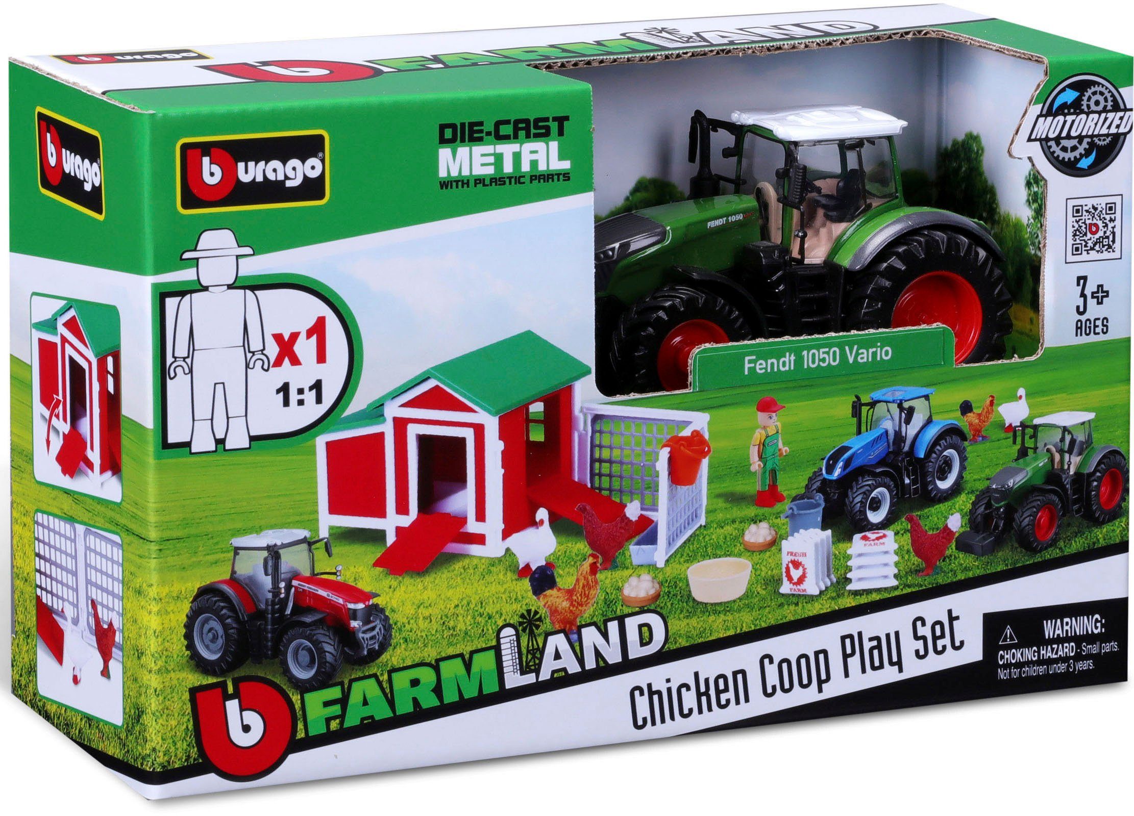 Bburago 18-31681 - Farmland Hühnerstall inkl. Fendt Traktor (17 Teile)
