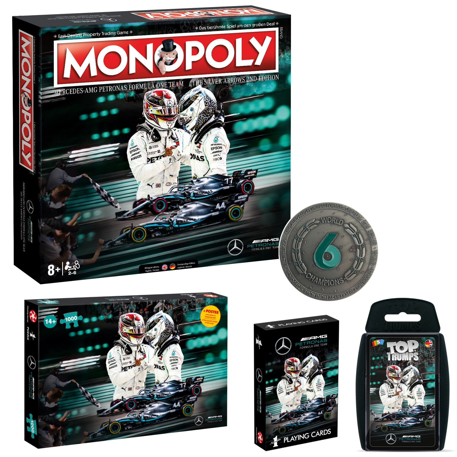 Mercedes Spielepaket: Monopoly + Coin + Spielkarten + Top Trumps + Puzzle